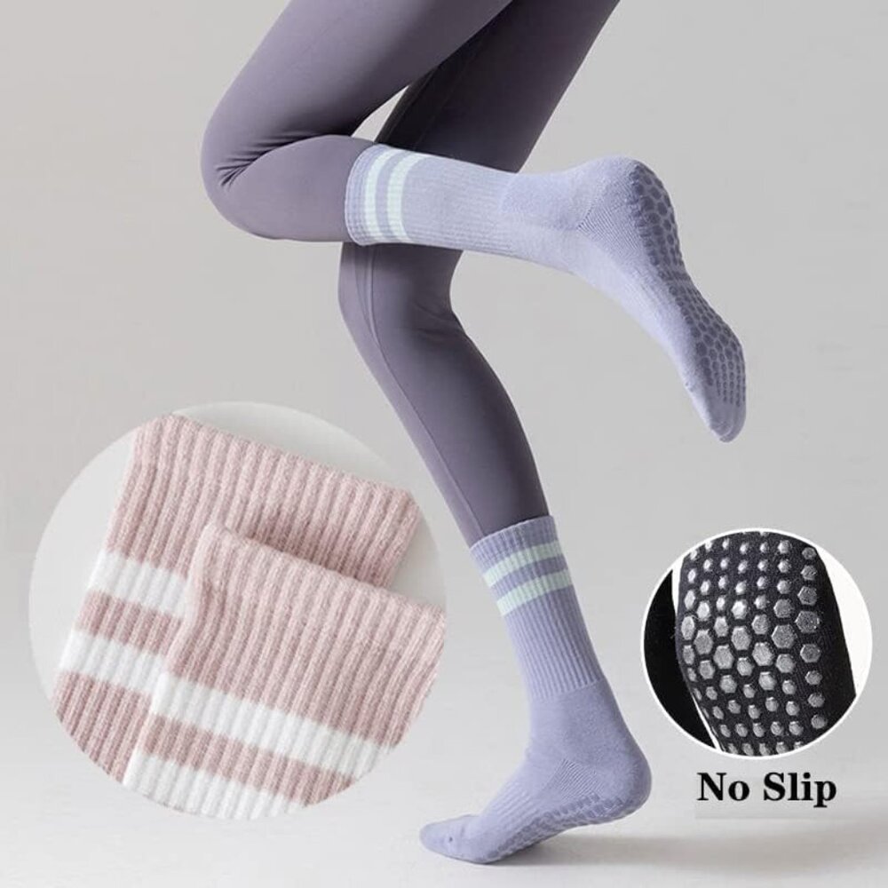 8 Pairs Long Yoga Socks with Grip for Women Anti Skid Gripper Socks No Slip Sock - Picture 2 of 6